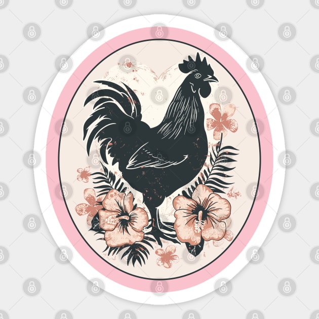 Cute Cottagecore  Chicken Mama Hen Farm Garden Adore Flower Chickens Sticker by RetroZin